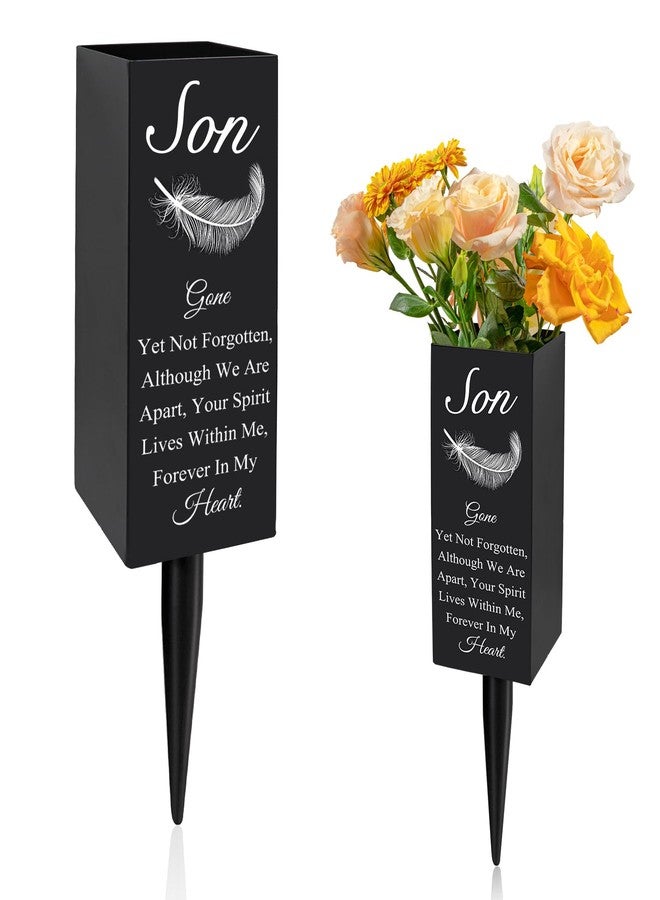 Oooct Son Cemetery Vases for Grave, Metal Cemetery Grave Flower Vase with Stake, Son Grave Cemetery Decorations, Metal Memorial Grave Markers, Graveside Decor Sign for Grave Outdoor Yard - Image 1